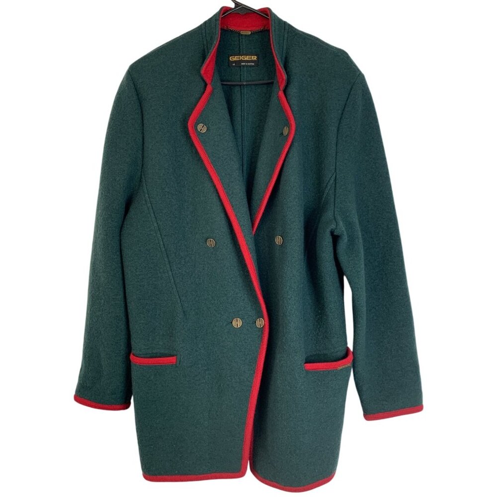 Vintage 80s Geiger Womens Austrian Green Boiled Wool Blazer Size L RGG10654